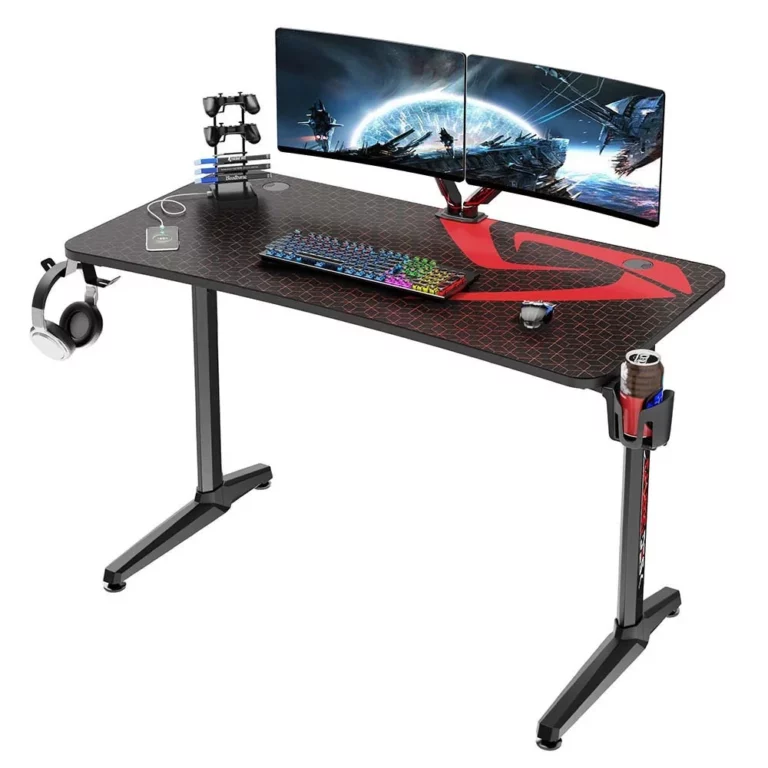 Γραφείο Gaming ERK-GIP-P47B-ZXV1 Ξύλινο Μαύρο με Μεταλλικά Πόδια & USB θύρες 120x60x76.8εκ.