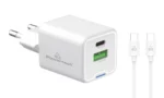 powertech Φορτιστής gan με Θύρα usb a και Θύρα usb c και Καλώδιο usb c usb c 33w quick charge 2.0 / quick charge 3.0 Λευκός (pt 1224)