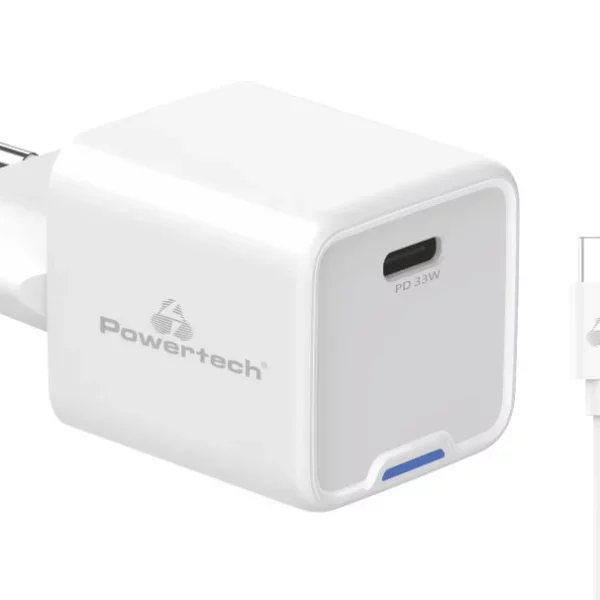 powertech Φορτιστής gan με Θύρα usb c και Καλώδιο usb c usb c 33w quick charge 2.0 / quick charge 3.0 Λευκός (pt 1225)