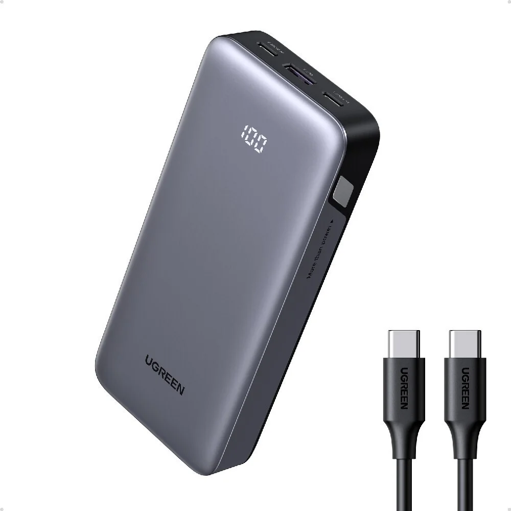 ugreen pb532 power bank 20000mah 30w με Θύρα usb a και 2 Θύρες usb c power delivery Γκρι