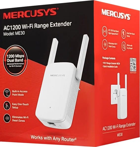 mercusys me30 v1 wifi extender dual band (2.4 & 5ghz) 1200mbps
