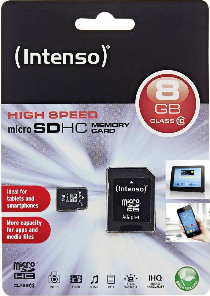 intenso microsdhc 8gb class 10 high speed με αντάπτορα